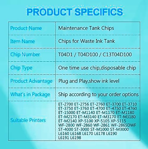 Image of CANOFF E04D1 Maintenance Tank Box Reset Chip Compatible for ET-3710 ET3700 ET3750 ET4750 WF-2860 L6168 L6178 L6198 L6170 L6190 L6191 L6171 Printer (04D1 /6190 Maintenance Box Reset Chip, Pack of 2)