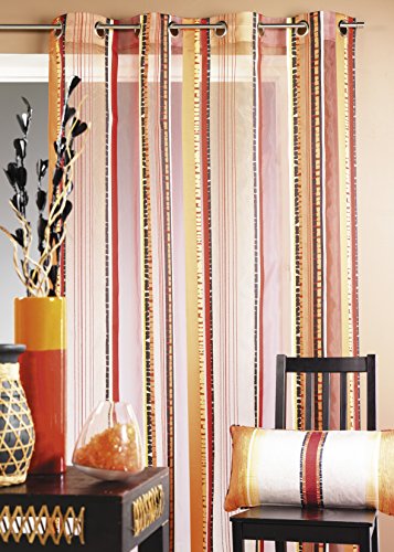 HomeMaison HM69222984 Voilage en Organza Jacquard à Rayures Verticales Gris 140 x 260 cm