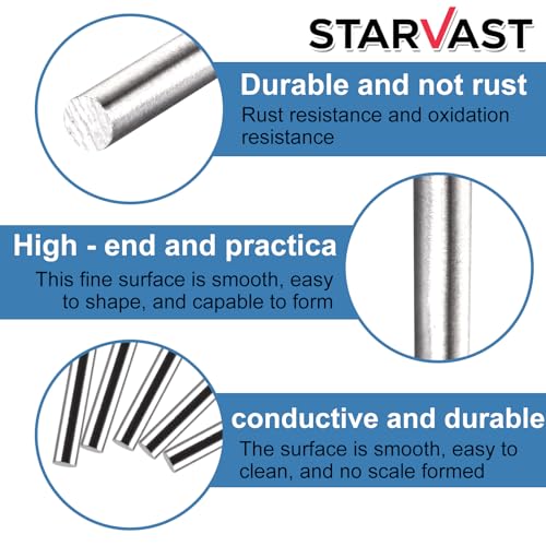 STARVAST Edelstahlstäbe, 10 Stück Edelstahl Rundstäbe 8mm x 300mm Rundstab 304 Edelstahl Rundstangen Metallstange Stabstahl Solide Vollrundstab Rundstahl für DIY Handwerk Modellauto Flugzeug