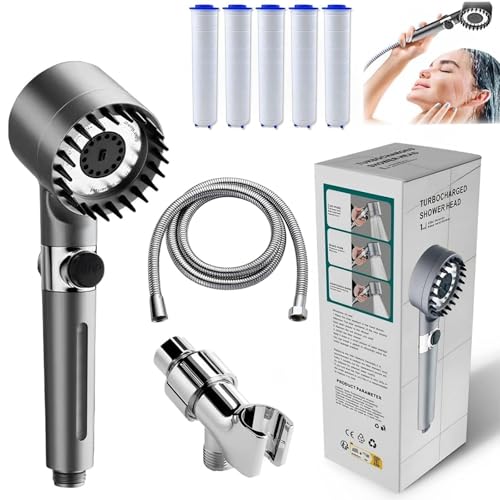 Cabezal De Ducha De Iones Con Gotas, Cabezal De Ducha Con Filtro Iondrops Con Cinco Filtros, De Mano, Turbo De Alta Presión, Configuraciones Ajustables Con Manguera, Tres Modos