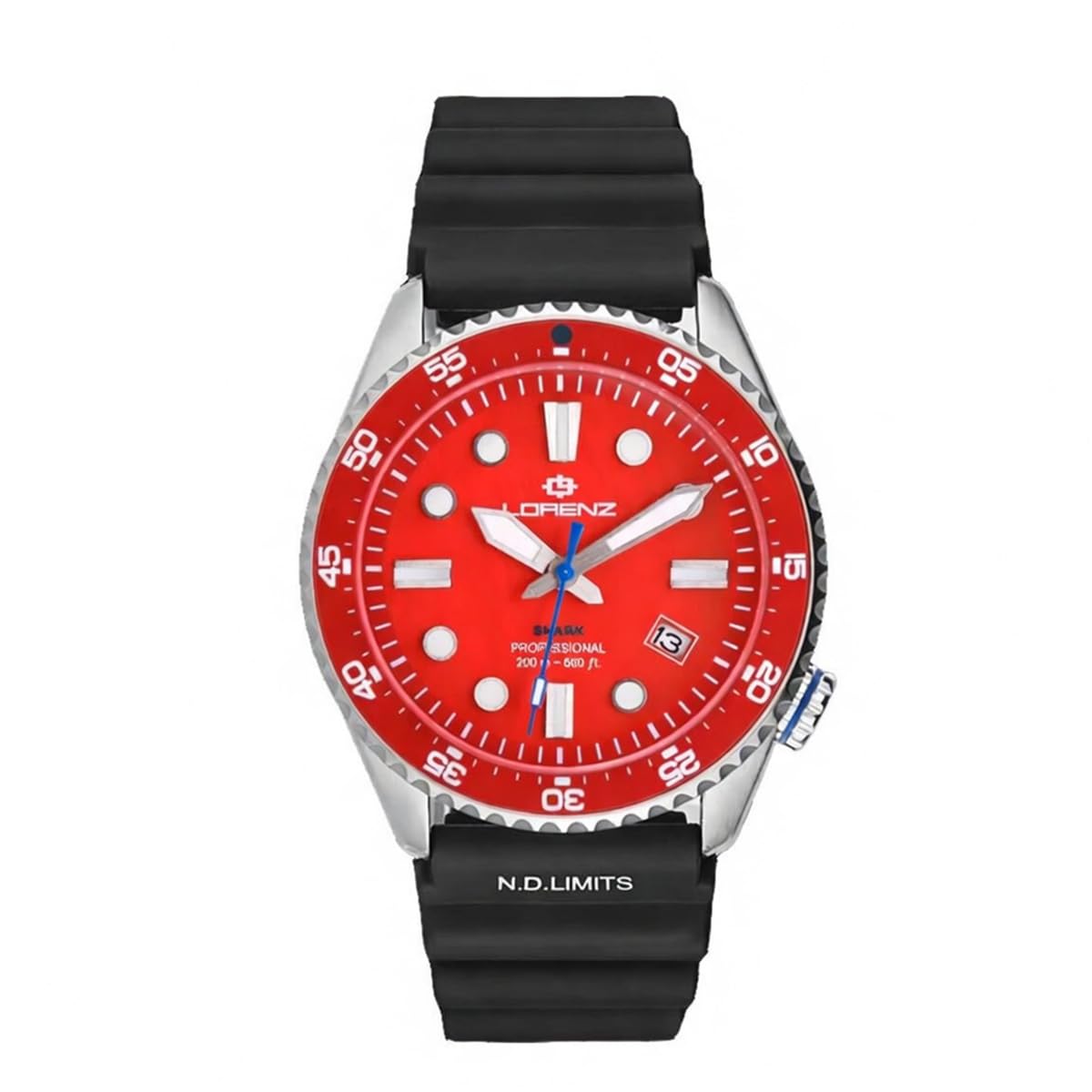 Lorenz Shark V 030255RD - Orologio Sportivo da uomo automatico- Orologio con cinturino in Acciaio Subacqueo Professionale Fino a 200 metri - Box con cinturino in gomma di ricambio