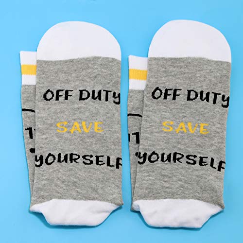 JXGZSO 2 Pairs 911 Dispatcher Socks Gift - Off Duty Save Yourself Socks - Retirement Gift for Dispatchers3
