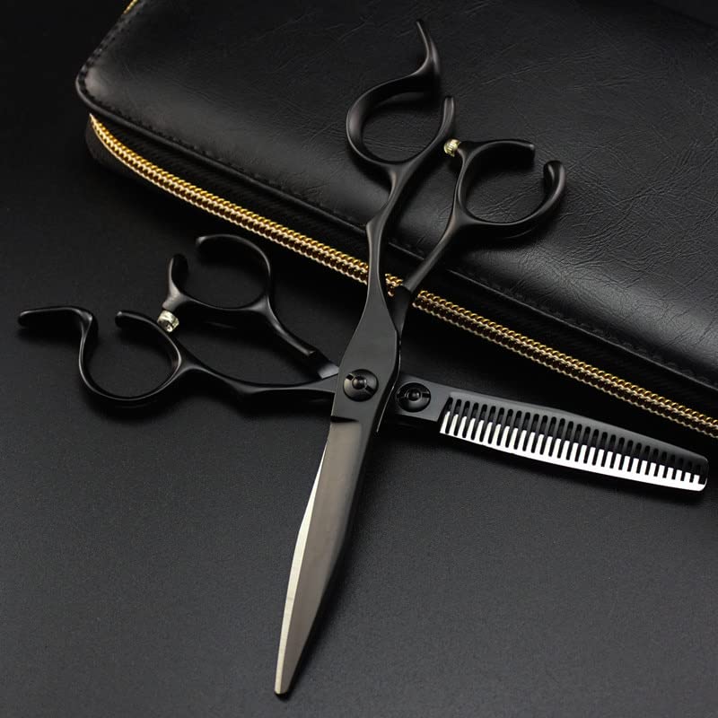 Barbiere Taglio Capelli, 6 Pollici Giappone 440c Nero Taglio Parrucchiere Set Taglio Barbiere sfoltire Forbici Set Parrucchiere