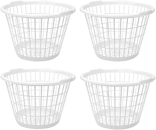 4 Pack 1 Bushel Round Laundry Basket, Plastic Clothes Basket Set for Home, Laundry Room, Dorm, Apartment Use, White