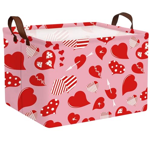 Image of Cute Large Valentine's Day Gift Basket Empty Heart Decor Storage Bin for Kid Baby Room Decor (Striped Red Heart)