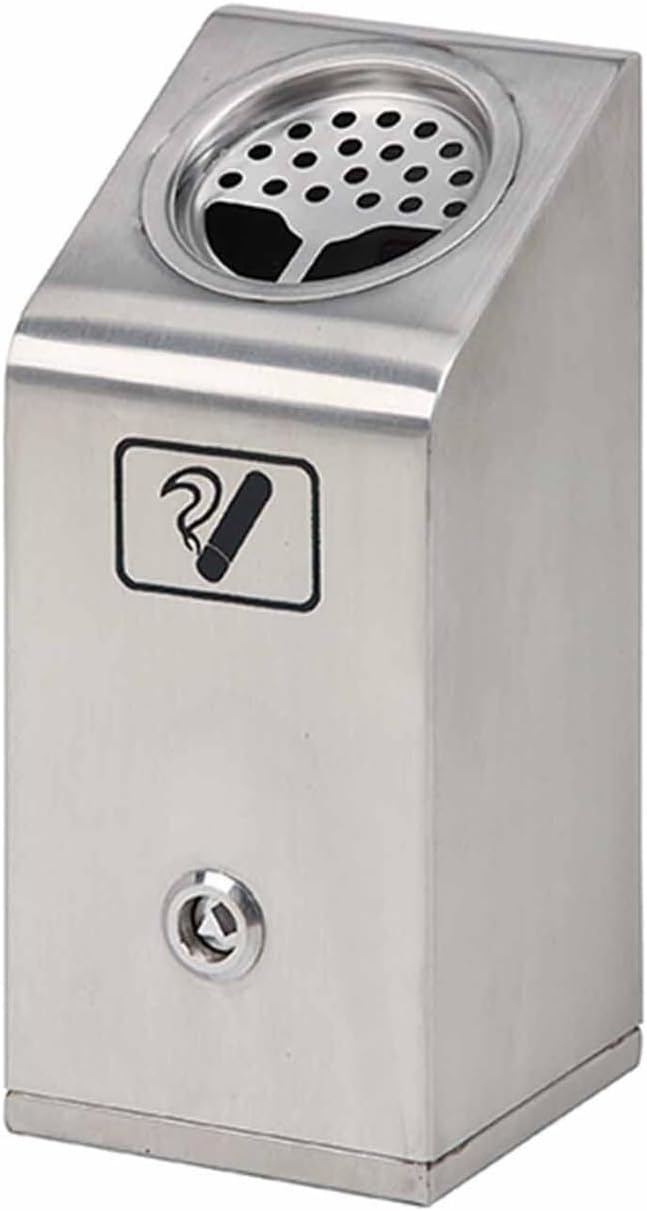 Wall Mounted Lockable Cigarette Butt Collector, Silver Stainless Steel Outdoor Ashtray Receptacle for Commercial Club Pub Indoor & Outdoor Use