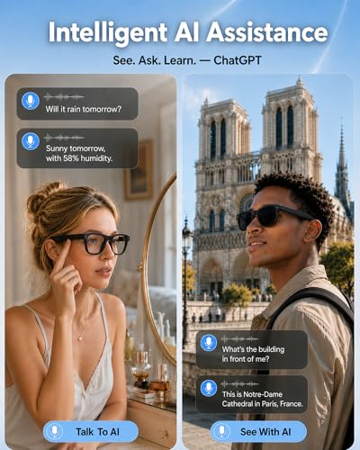Image of Coucur AI Smart Glasses with Camera, 8MP 4K Camera Glasses & 1080P Video Recording Glasses, ChatGPT Voice Assistant, 139 Languages Real-Time Translation, Open Ear Earbuds for Travel /Meetings /Vlog