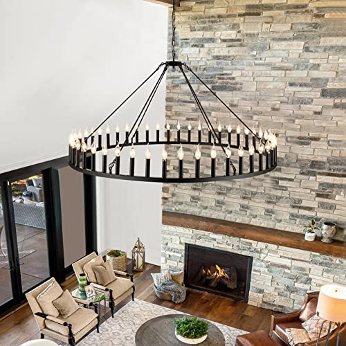 Amplug In Wagon Wheel Chandelier 60" 48 Light, Black Round Chandelier, Large Candle Chandelier Lighting Adjustable Chain For High Ceilings, Dining Room, Living Room, Entrance（Without Bulb） #TOP4