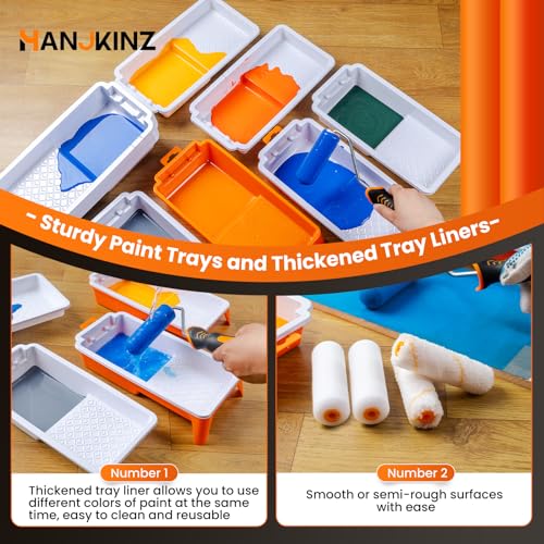 HANJKINZ Paint Tray Kit, 27 Pack, 4 Inch Paint Roller Tray Liner, Small Plastic Paint Tray, Paint Tray Liners Disposable 20 Pcs, Large Quantity of Thickened Plastic Paint Tray Liners - Thumbnail 2