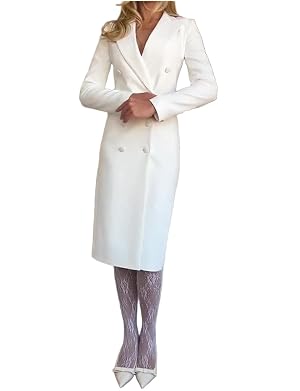 Womens Dress Blazer Long Coat Double Breasted Outfit Jacket for Wedding Formal Party