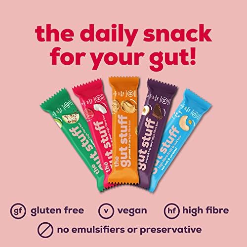 The Gut Stuff - High Fibre Bars  Gut-Friendly, Gluten-Free, Vegan 30 x 35g Bar Box - Mixed Flavours