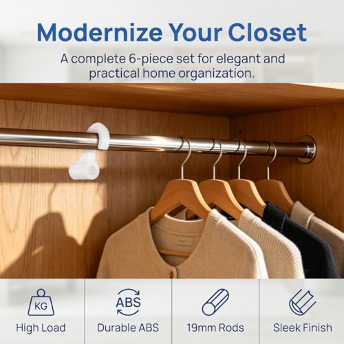 Miniatura 7 de Iplusmile 6 Soportes Para Barra De Armario Ganchos Ajustables Resistentes Para Colgar Ropa Compatible Con Armarios De Dormitorio Instalación Rápida Sin Herramientas