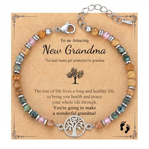 Wisedawn New Grandma Gifts First Time 2026 Promoted to Grandma to Be Pregnancy Announcement 1St Time Grandparents Tree of Life Bracelet