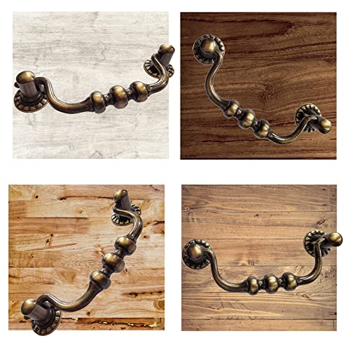 Universal Hardware Vintage Brass Drawer Handle Solid Cabinet Drop Swan Neck Handles Old Brass 470, Bronze - Image 3
