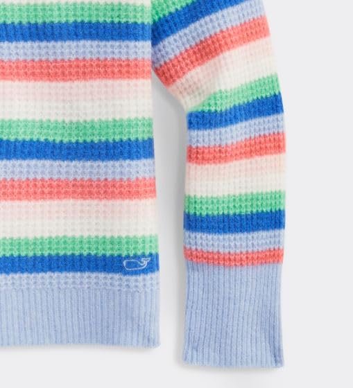 vineyard vines Girls' Striped Waffle Crewneck Sweater, Calm Waters, XL2