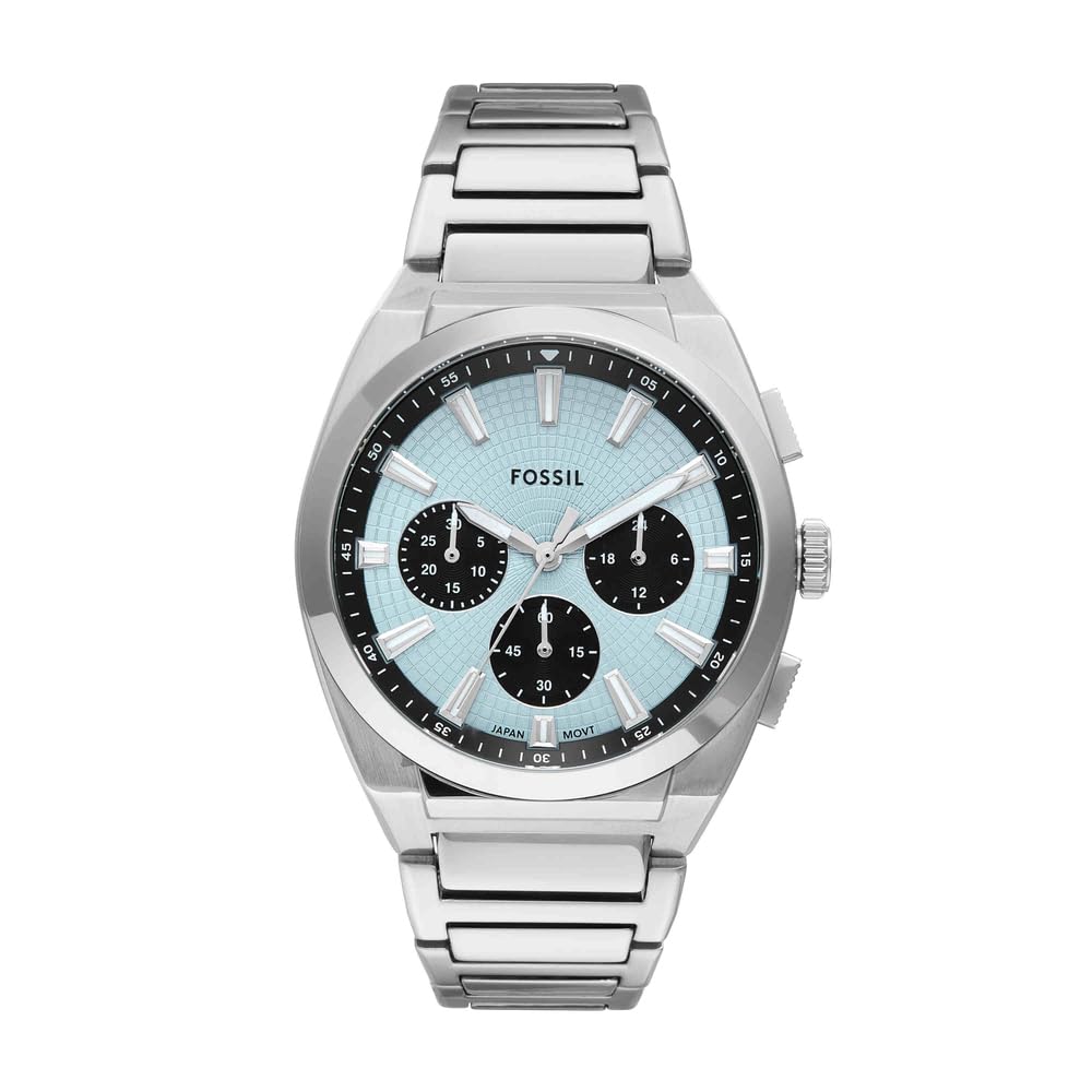 Fossil Men's Blue Everett Chronograph Stainless Steel Dial Quartz Fs6105 Watch
