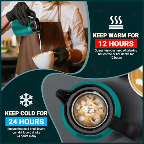 Image of Insulated Coffee Carafe, 34 oz, Keeps Hot for 12H, Agave Teal | Thermal Carafe, One-Hand Pour, Leakproof Lid, Anti-Slip Base for Personal Use