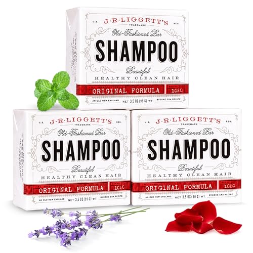 J.R.LIGGETT'S Shampoo Bar Original Formula, All-Natural Solid Hair Cleanser, Plant-Based Dry Bar Shampoo with Antioxidants for Sensitive Scalp and Color-Treated Hair, Sulfate-Free, 3.5 oz (3-Pack)