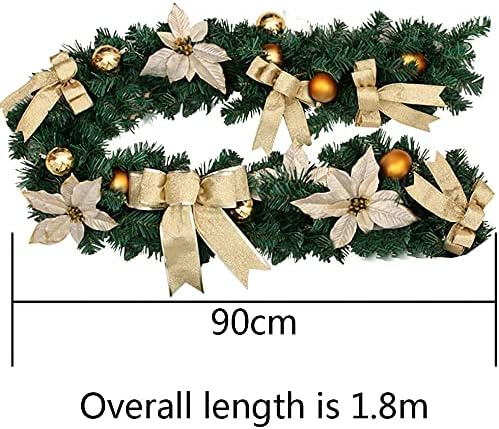 Keyohome 1.8M/6Ft Christmas Garland for Fireplace Stair Christmas Decorated Garlands with Bow Flowers Ball Gold Christmas Garland for Xmas Tree Fireplace Stair Party Wedding Décor