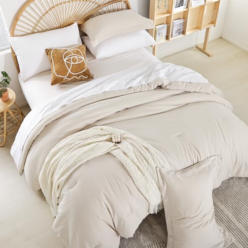 Image of weigelia Beige Queen Comforter Set with Sheets - 7 Piece Bed in a Bag Queen