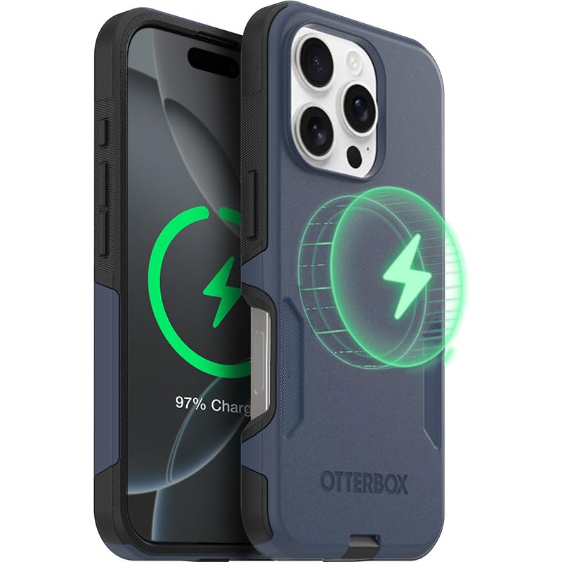 Image of OtterBox iPhone 16 Pro (Only) - Commuter Series Case - Built-in MagSafe - Thin, Dual-Layer, Pocket-Friendly, Port Cover - Midnight Sky (Black /Blue)