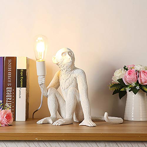 Kangten Resin Monkey Design Desk Lamps Modern Sitting Monkey Lighting Creative Table Light With Plug-In Cord For Living Room, Bedroom, Office, College Dorm,White #TOP7