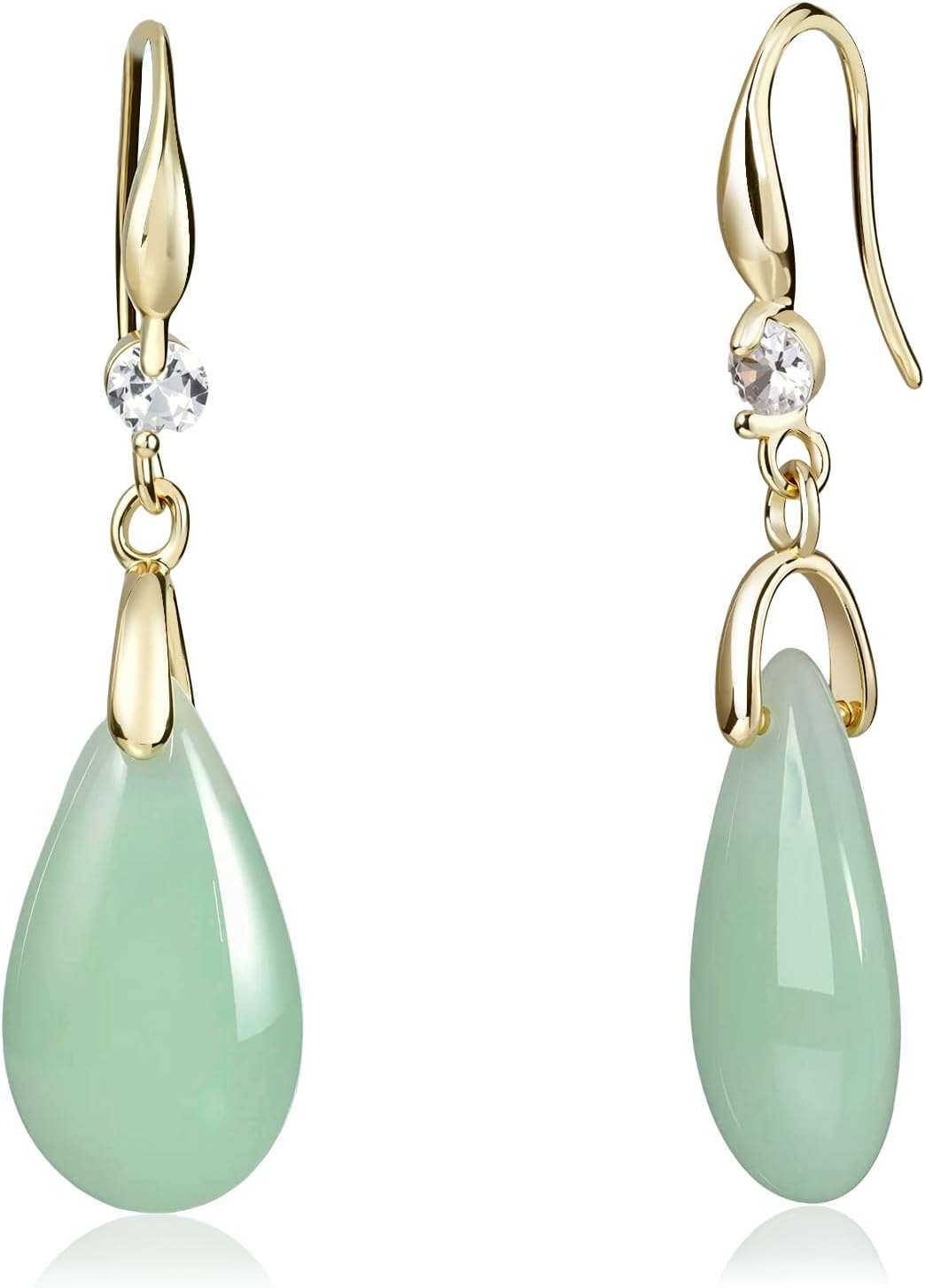 Teardrop Jade Earrings 14K Gold Plated Handmade Green Teardrop Dangle Earrings Vintage Drop Jade Jewelry for Women
