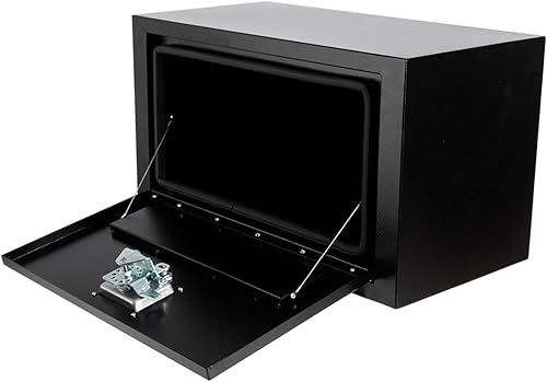 Miniatura 2 de confote Caja de herramientas negra de acero para debajo de la carrocería de camiones con cerradura de T, caja de almacenamiento resistente para