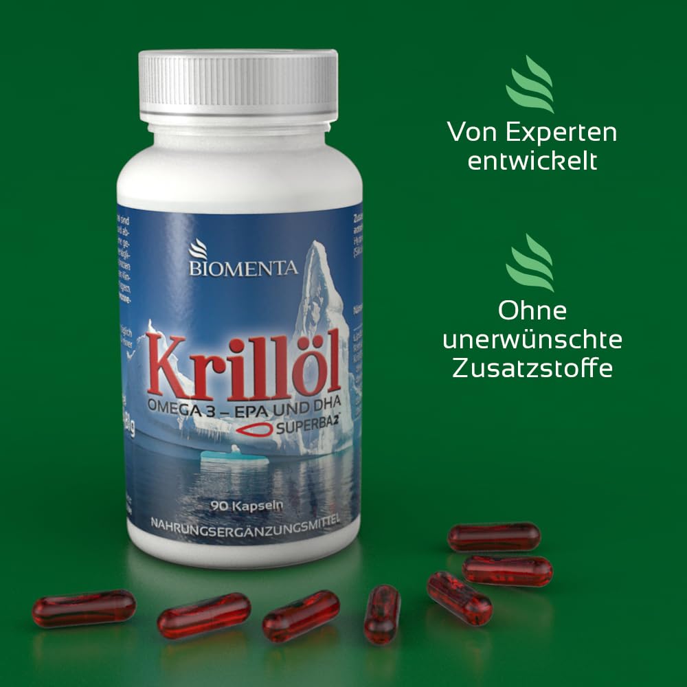 BIOMENTA SUPERBA™ Krillöl – 90 hochdosierte Kapseln aus Antarktischem Krill – Omega-3 + EPA/DHA + Astaxanthin - Premiumqualität MHD: 31.03.2026