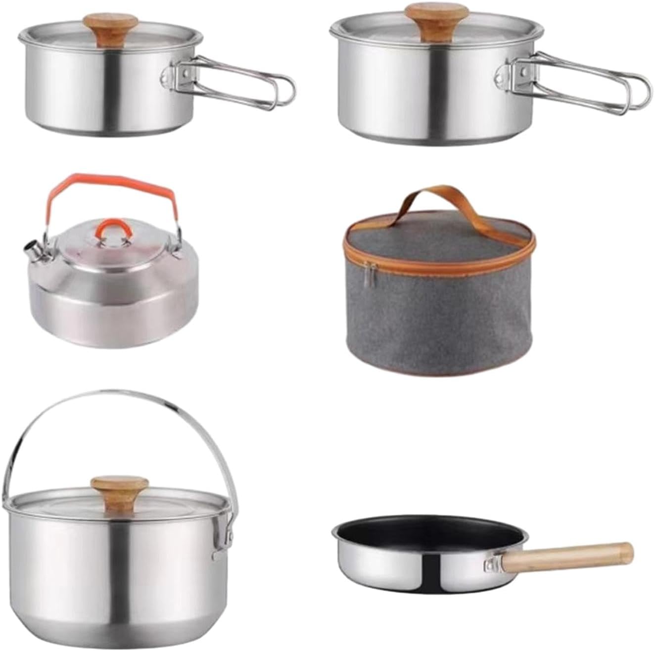 6 Pieces Camp Cookware Outdoor Camping Cookware Mess Kit Stainless Steel Cooking Pot Pan Portable Utensils Lightweight Cookset Gear Suitable for Campi