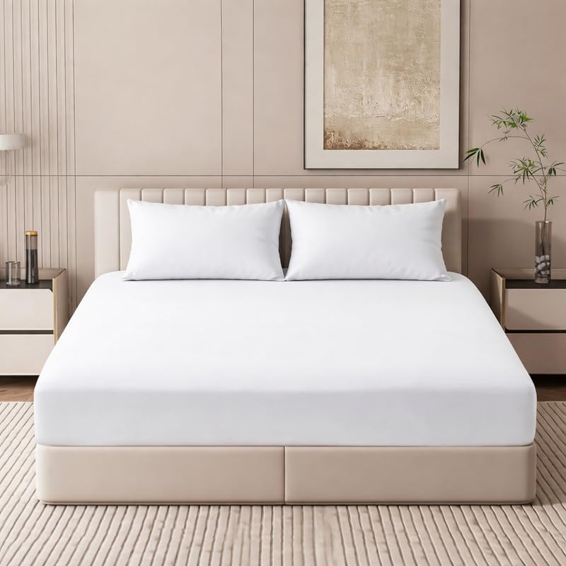 Indus Textiles Super King Fitted Sheet + Pillowcases 100% Egyptian Cotton 400 Thread Count Extra Deep Pocket 40cm Hotel Quality Luxury and Comfortable Easy Care superking fitted sheet (183 x 200cm)