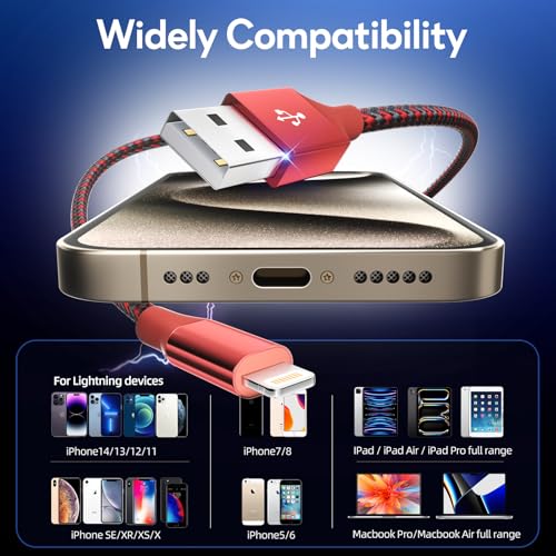 Image of 3 Pack 10 FT iPhone Charger Fast Charging Cord MFi Certified Lightning Cable Nylon Braided iPhone Charger Cord Compatible with iPhone 14 13 12 11 Pro Max XR XS X 8 7 6 Plus SE and More