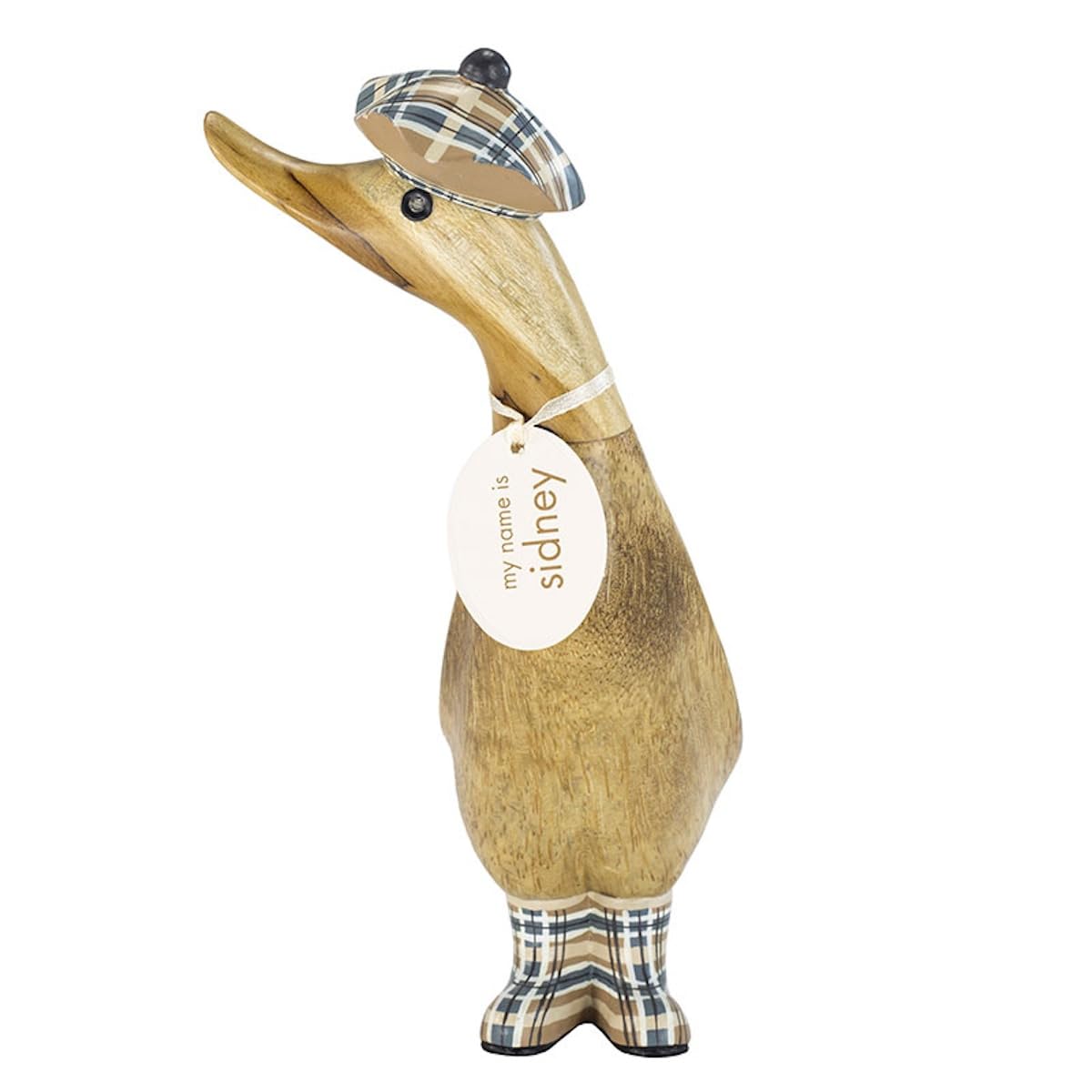 Dcuk Brown And Navy Tartan Hat And Welly Boots Wooden Duckling