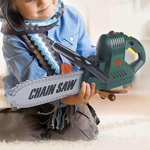 Liberty Imports Kids Electric Chainsaw Toy Tool Pretend Play Set with Safety Goggles, Work Gloves | Rotating Chain and Realistic Sound Effects