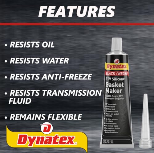 Image of Dynatex Black RTV Silicone Gasket Maker 3 oz Tube - Oxygen Sensor Safe, OEM Specs, 500F Hi-Temp, Oil /Water Resistant, Made in the USA (2-Pack)