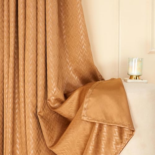 Image of Amazon Basics - Room Darkening Blackout Door Curtains, 100% Room Darkening | 9 Feet |Set of 2| Embossed | Self Deisgn |for Living Room and Bedroom | 115cmx 274cm, Color- Coffee
