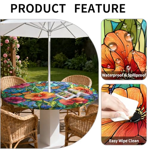 ARTSGOO Outdoor Tablecloth with Umbrella Hole and Zipper Fits 53-60" Tables by ARTSGOO - Used condition - Image 4