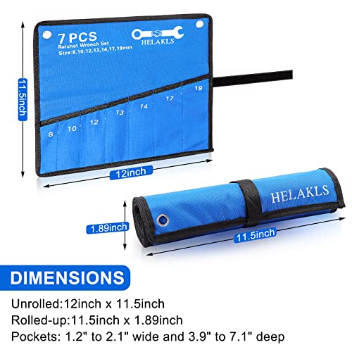 Helakls 2 Pieces(7 Pockets+ 20 Pockets) Wrench Tool Roll Up Pouch Utility Heavy Duty Canvas Tool Organizers Bag Blue #TOP5