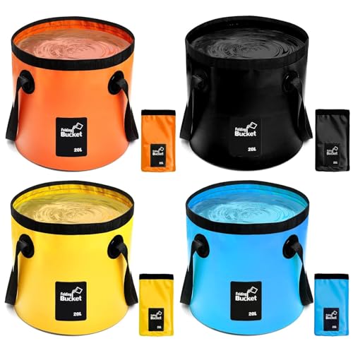 4 Pcs Collapsible Bucket with Handle 5 Gallon(20L) Foldable Water Container Folding Water Bucket Portable Folding Camp Wash Basin for Outdoor Travelling Camping Hiking Fishing Car Washing