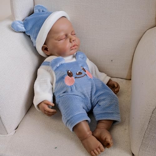 iCradle Reborn Puppen, Vollsilikon, Reborn Baby, keine Haare, schwarze Haut, Schlafpuppe für Neugeborene, 3 Jahre – Bild 5
