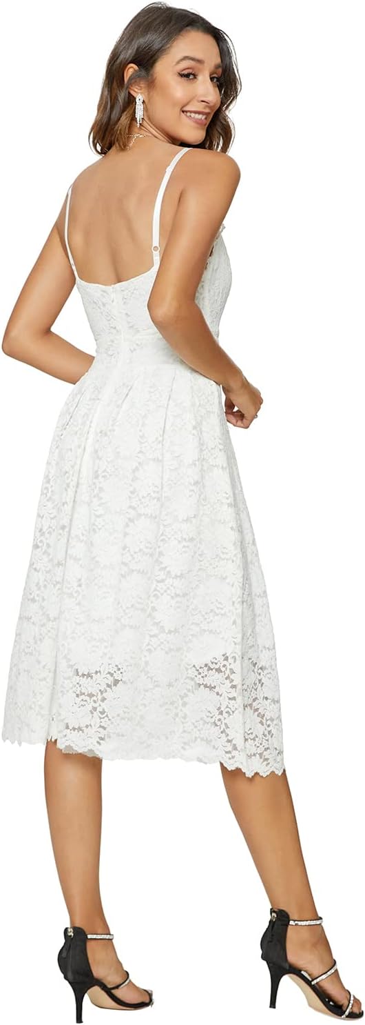 Womens Lace Floral Overlay V Neck Sexy Sleeveless Cocktail Party Swing Wedding Dresses