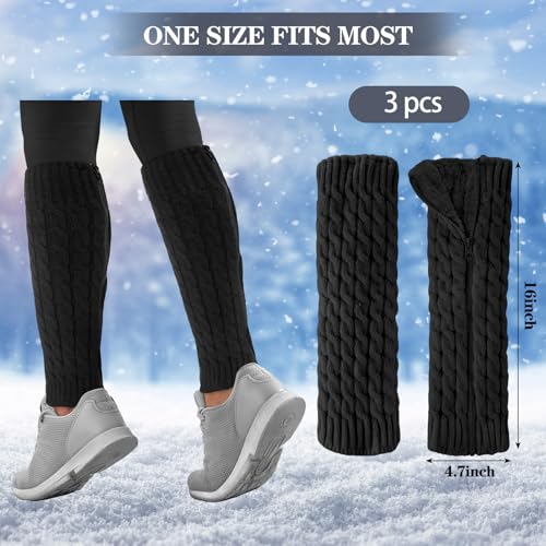 3 Pair Leg Warmers for Women Ice Skating Figure Skating Winter Zipper Knit Fleece Lined Warmer2