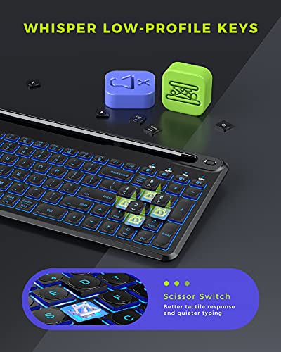 Seenda Backlit Multi-Device Bluetooth Keyboard For Tablet Phone Computer - Wireless Illuminated Rechargeable Keyboard With Number Pad Connect Up To 4 Devices Compatible Mac Android Ios Windows #TOP3
