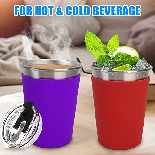 Kids Stainless Steel Cups, 12Oz Kids Metal Drinking Glasses With Lids And Sleeves, Unbreakable Spill Proof Cups For Kids And Adults, Stacking Sippy Cups For Hot Chocolate & Cold Drinks 5Pack #TOP2