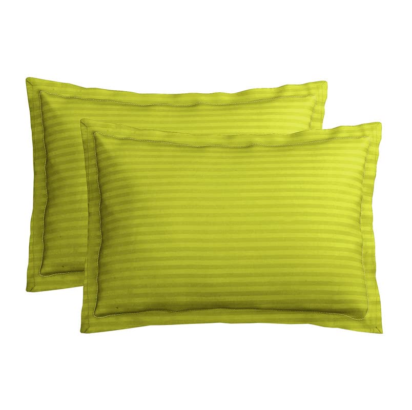 BSB HOME® 220 TC Premium Glace Cotton Solid Striped Pillow Covers | Super Soft and Breathable Envelope Closure| Set of 2 Pieces Pillow Covers King Size (Parrot Green, 20 x 30 Inches)