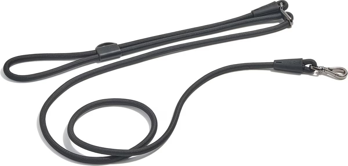 Wild One Hands-Free Adjustable Rope Dog Leash, Standard: 4' to 8.5' Long, .5" Wide, Adjustable for Crossbody, Waist & Handheld, Black