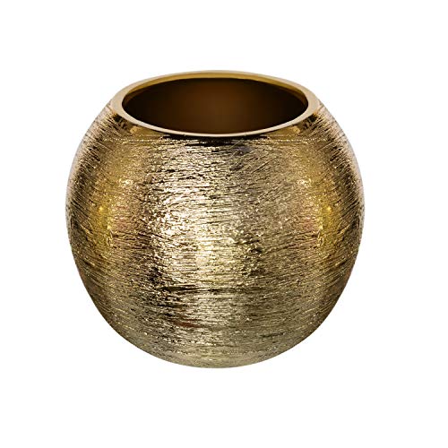 Flower Glass Ceramic Vase Decorative Centerpiece For Home Or Wedding- Etched Bubble Ball Shape, 6"X5", Gold #TOP7
