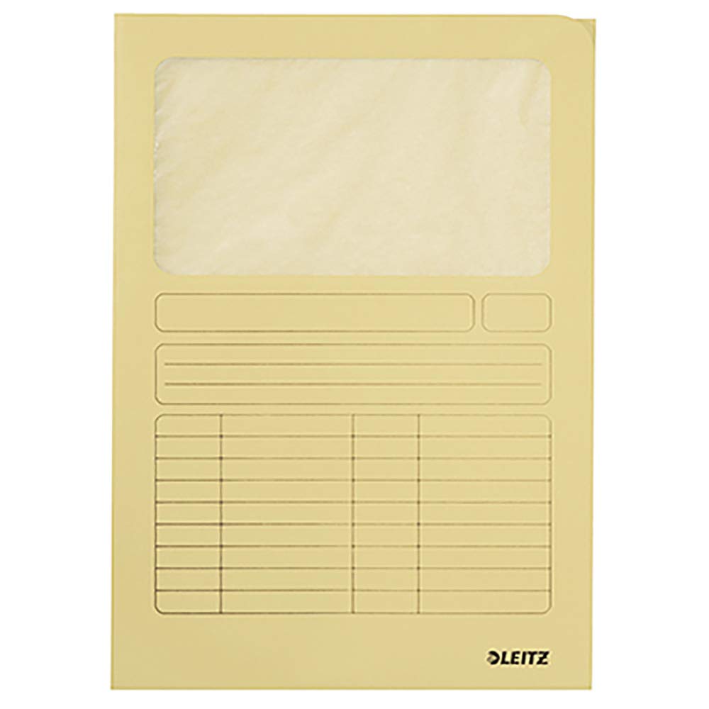 Esselte LEITZ 3950-00-15 - Carpeta con ventana, DIN A4, cartón con ventana, color amarillo, 160 gqm, parte superior con rejilla para escribir en la parte superior, 100 unidades