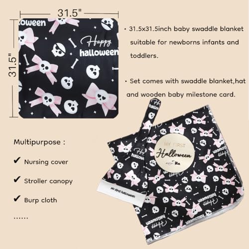 Image of Ylsteed Halloween Baby Swaddle Blanket and Headband Set, Newborn Receiving Blanket Swaddle Wrap for Girls and Boys, Swaddling Blankets Neutral for Newborn 32 * 32 in (Halloween Pink)