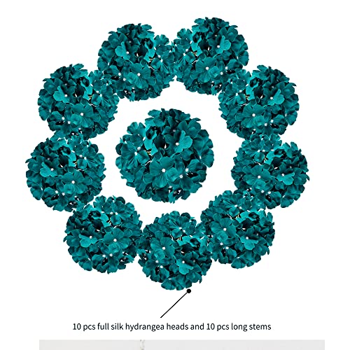 H.flolavida Storm Green Hydrangea Silk Fake Flowers Heads With Stems, Artificial Flowers For Decoration Wedding Home Party Shop Baby Shower,Room Decor For Bedroom Aesthetic, Pack Of 10 #TOP1